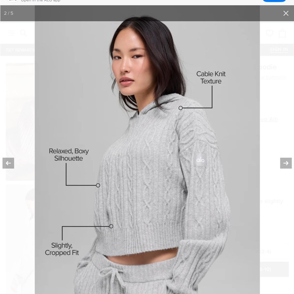 ALO Yoga Light Gray Cable Knit Hoodie - Picture 2 of 5